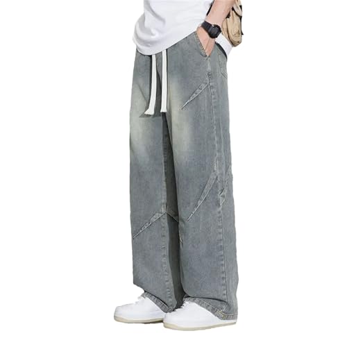 Men's Loose Wide Leg Jeans Straight Baggy Hip Hop Skateboard Denim Pants with Pockets