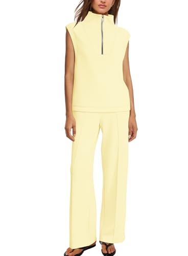 SENSERISE Womens Lounge Sets Sweatsuits 2 Piece Outfits Summer Matching Sweat Sets Airport Travel Outfit Tracksuit(Butter Yellow M)