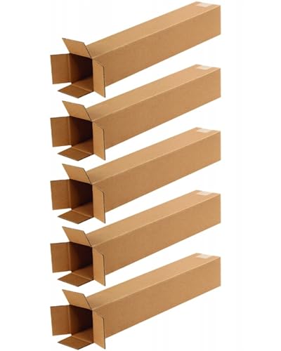 EraGreen Lot de 5 tubes d'expédition carrés de qualité supérieure - Carton 100 x 100 x 1200 mm - Carton pliable à 1 cannelure - FEFCO201 B-Welle