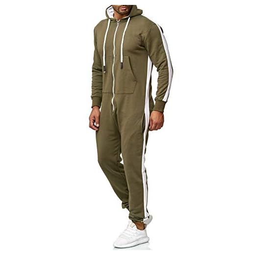 OneRedox Herr träningsoverall unisex joggare jumpsuit jogging kostym overall one piece modell 1257, oliv, XXL