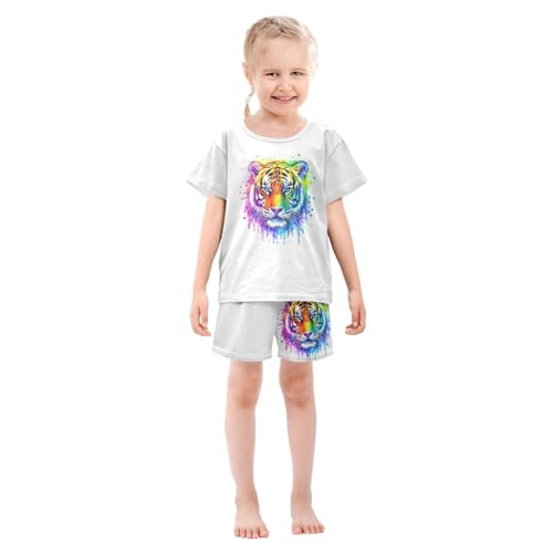 Watercolor Animal Pajama Set Short Sleeve Pajamas Shorts Sets Cotton PJS 2 Piece Clothes Set 5Y3