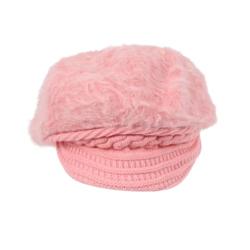 Beaupretty Sombrero de Punto de Conejo Mujer Gorro de Pelo de Conejo Rosa