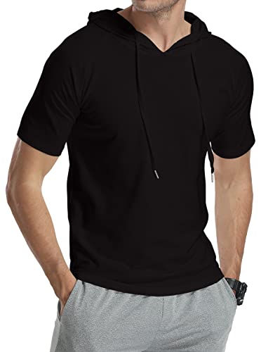 KUYIGO Mens Short Sleeve Hoodies T-Shirts Fashion Sweatshirts Athletic Solid Lightweight Pullover3