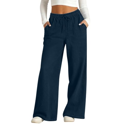 Pantalon palazzo aspect jean avec cordon de serrage et poches