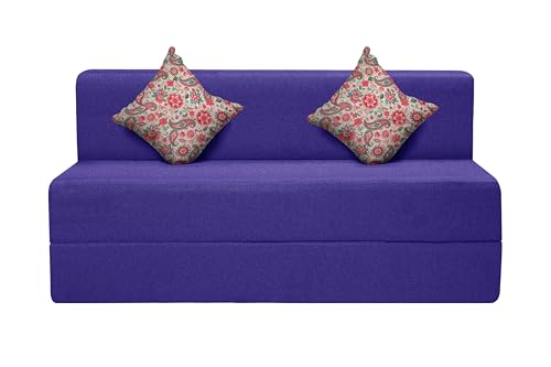 Image of Two Seater Sofa Cum Bed Jute Fabric 4 X 6 Ft| Space Saving Foldable Sofa Bed for Living Room & Guest Room | Comfortable Multi-Functional Furniture - Purple
