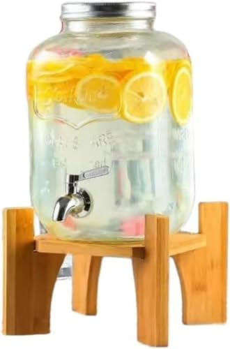 Arfobug 飲料バケツ、インターネットセレブガラスフルーツティーバケツ、ガラス瓶ガラス飲料ディスペンサー、ビールバケツ、コーラバケツ、大容量貯蔵タンク、蛇口ジュースタンク、蛇口付き冷水ボトル、ガラス保存瓶、密閉瓶、キッチン収納 (8L,ステンレス+竹材