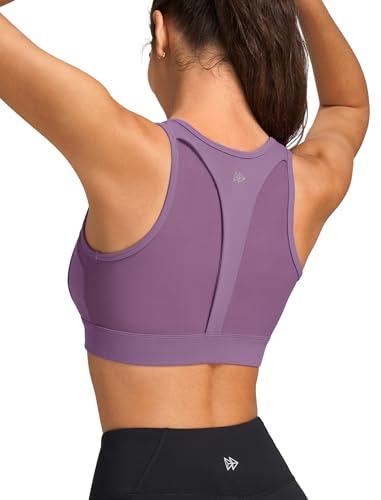 Image of Yvette Front Zip Sports Bras for Women High Impact Mesh Racerback Full Support Running Bra Plus Size for Workout