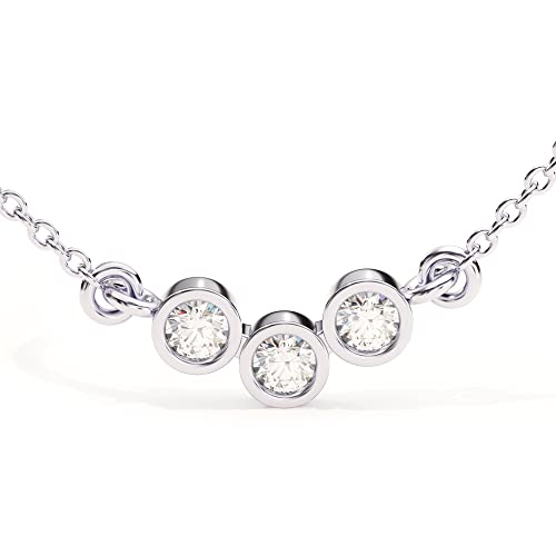 Eternate 14K Solid Gold Diamond Three-Stone Bezel Set Pendant Necklace For Women In Yellow, White, Rose Gold #TOP2