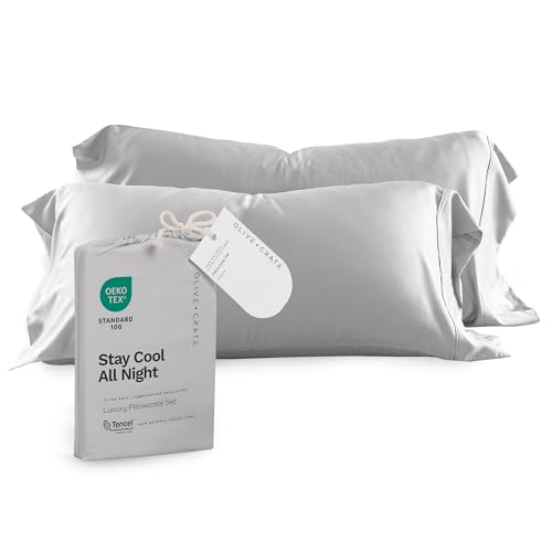 Olive + Crate Tencel Lyocell Juego de fundas de almohada, frescas, hipoalergénicas y que absorben la humedad, ropa de cama para dormir relajante