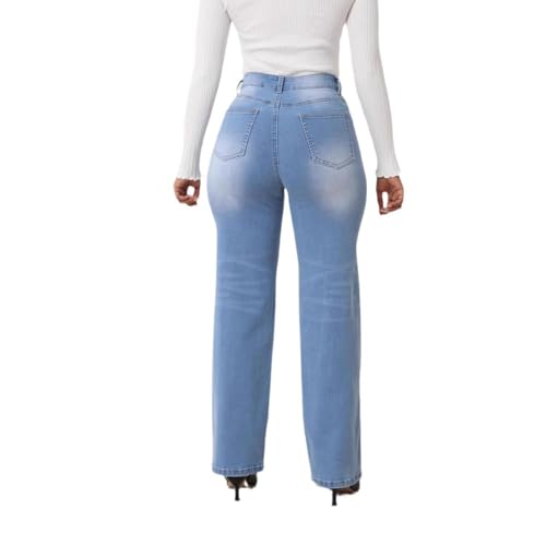 Women's Jeans High Waisted Straight Wide Leg Stretchy Loose Denim Pants2