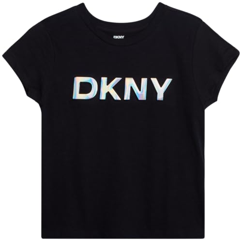 DKNY Girls' Shirt - Casual Short Sleeve Fashion Logo T-Shirt for Girls - Kids' Graphic Tee - Youth Top (7-16)
