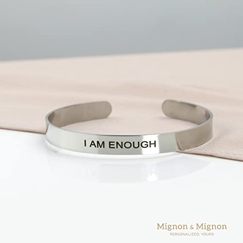 MignonandMignon Personalized Cuff Bracelet Custom Engraved Name, Inspirational Message, Coordinate Bangle for Graduation, Friendship, or Bridesmaid Gift – FBR4