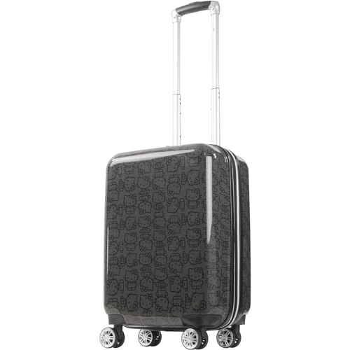 FUL Hello Kitty Carry On Luggage, Printed Hardshell Rolling Suitcase with Spinner Wheels, Black, 21 Inch
