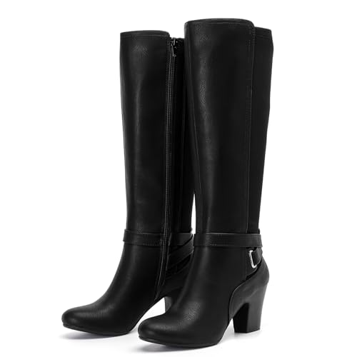 Ruiee Women's Knee High Boots - Casual Chunky Block Heeled