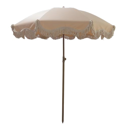 FMCAGNGAKP 180CM Sombrilla Terraza Exterior con Flecos con 8 Varillas, Inclinación Sombrilla de Jardín Boho, UPF 50+ Sombrilla de Playa Parasol para Playa Patio Piscina