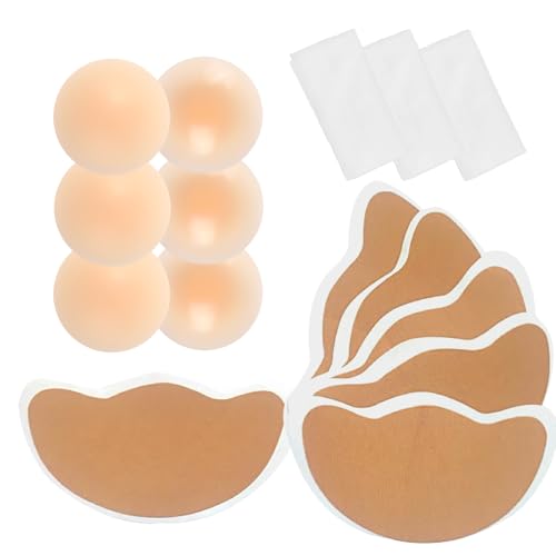 POMAMZ 3 Paar Klebe BH Push Up & Nipple Covers – Unsichtbare Brustheber-Pflaster für Große Körbchengrößen,Wiederverwendbare BH TräGerloser für Rückenfreie Kleider,Beige,A/B
