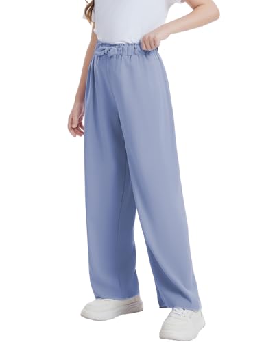 Image of Girls Wide Leg Palazzo Pant Loose Straight Cute Bow Waist Spring Summer Lightweight Dress Pant for Kids 5-14Y