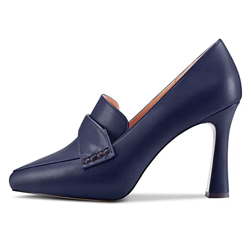 NobleOnly Femmes Haut High Aiguille Plate-Forme Talon Heel Pointu Bout Slip-on Escarpins Bureau Classique 10 CM Heels Bleu Marin 40 EU Cover