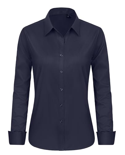Image of J.VER Button Down Shirts for Women Stretch Collared Long Sleeve Dress Shirt | Business Casual, for Work Office, Meetings, Dinner, Dates, Travel, Leisure, Elegant, Workout, Social Gathering, Commute
