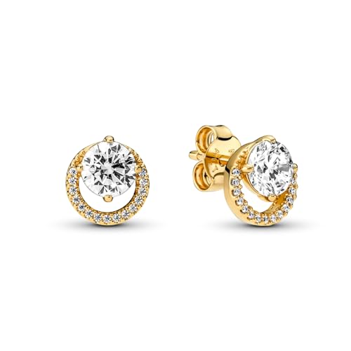 PANDORA Timeless Sparkling Round Halo Stud Earrings - 14K Gold-Plated Earrings with Cubic Zirconia - Jewelry for Women - Includes Gift Box2
