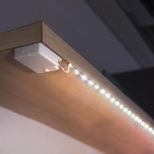 Striscia LED alimentata a batteria, confezione da 3 strisce bianche senza fili da 101,2 cm, per mensole e sotto armadietti, uso interno, luci a LED a batteria, bianco freddo 6500 K