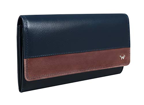 Image of Calfnero Women's Genuine Leather Wallet-Long Purse Wallet with Multiple Card Slots, Zip Pocket and Note Compartment (Blue)