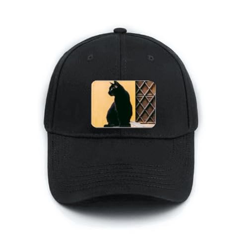 Casquette de baseball noire chat noir brodé et fermeture réglable au dos