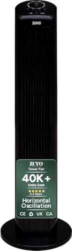 Zuvo 30 Oscillating Tower Fan 3 Speed Setting Bladeless Portable Fan with 120 Minutes Timer Quiet Operation Space-Saving fan for Home Living room and office (Black)