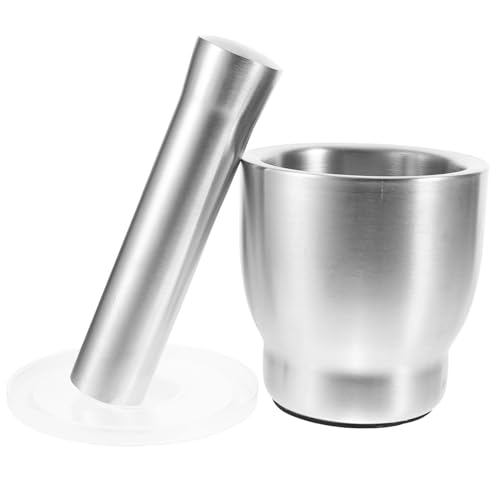 FELTECHELECTR ステンレススチール製ニンニク潰しポット キッチングラインディングツール 乳棒付き ニンニクすりこぎ棒 蓋付き 家用マッシャー