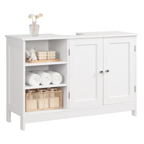 Image of TEENFON 35.4 inch Pedestal Sink Storage Cabinet with 2 Doors and Adjustable Shelves, Bathroom Sink Cabinet, Under Sink Storage with U-Shape Cut-Out, White