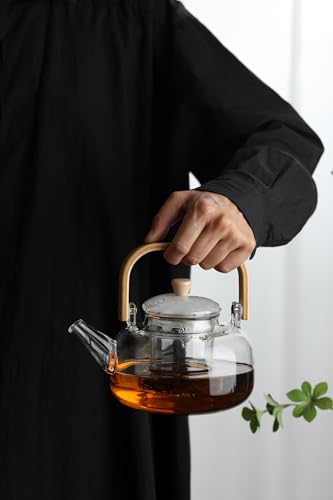 Wlasss 1000ml Glass Tea Kettle with Removable Infuser, BPA Free Durable Teapot for Green tea, Red Tea, Clear Leaf Tea Maker Tea Brewer, Large, 22-30
