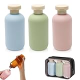 Megcdtr Botellas de viaje, 3 botellas de viaje para artículos de tocador de 200 ml, recipientes de viaje para artículos de tocador, botellas de plástico pequeñas reutilizables con bolsa de