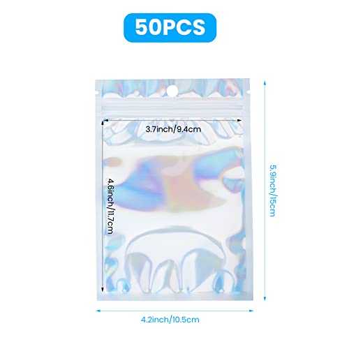 50PCS Reusable 10.5x15cm Holographic Rainbow Polyethylene Ziplock Bags, Smell Proof, Leak Resistant, Resealable, Ideal for Coffee Beans, Candy, Jewelry
