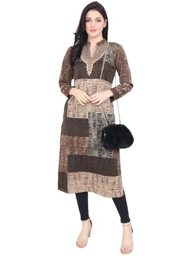 Image of Rosary Women's Winter Woolen Kurti Jacquard Straight Fit Ethnic Wear with 2 Side Pockets
