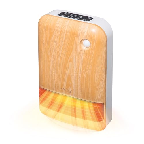 Iris Ohyama, Calefactor ceramico pequeño/Radiador ceramico portátil, Alcance 90cm, 1500W, Detector de movimiento para el ahorro, Temporizador, Cuarto de baño, salón - JCH-15TD4 - Madera clara