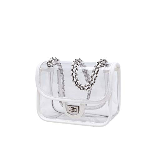 Image of Womens PVC Clear Purse Handbag with Chain Stadium Approved Clear Bag See Through Bag for Working and Concert