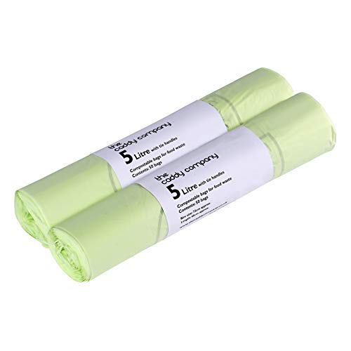 Caddy Company 5 Litre Tie Handle Compostable Bags - EN13432 - 50 x 5L Tie Handle Compostable Food Caddy Liners - 50 Green Bags