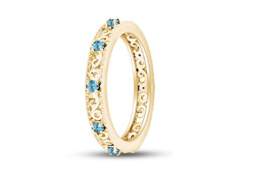 Stackable Ring for Women, 14K Gold Over 925 Sterling Silver with Round Cut Simulated Aquamarine, Dainty Band Ring Jewelry Gift for Her (Band width 3.5mm)3