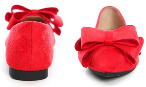 Image of SAILING LU Womens Bowknot Ballet Flats Pointy Toe Suede