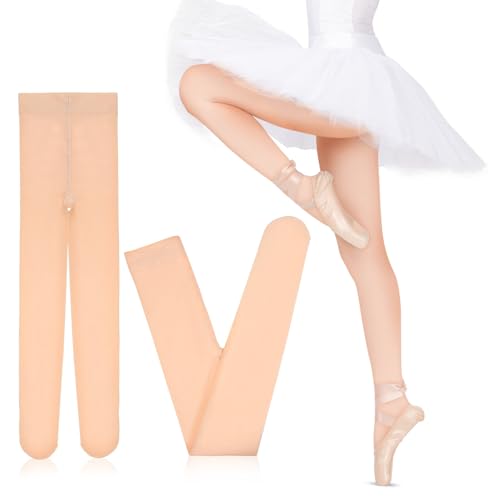 GALPADA 2PCS Ballet Tights for Girls 6-8: Convertible Footed Girls Tights, Nude Dance, Toddler Soft Ballet Leggings