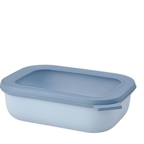 Mepal Cirqula 34oz/1,000ml Circular Rectangular Multi Food Storage & Serving Container with Transparent Lids | Perfect for Food Prep | Microwave & Dishwasher Safe | Nordic Blue | Made in Holland