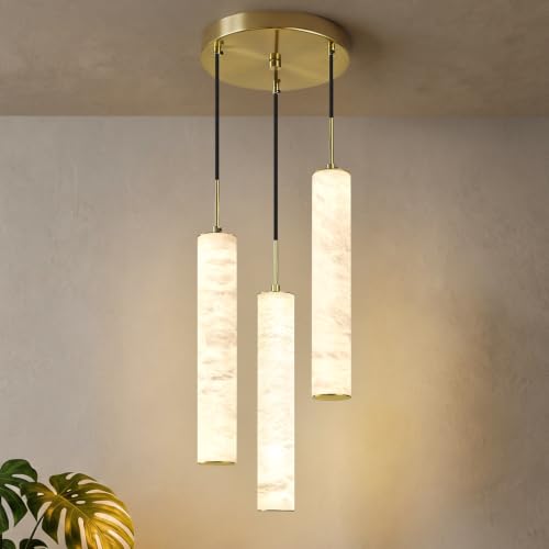 Image of Black Natural Alabaster Long Tube Kitchen Island Pendant Lights,3000k