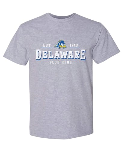 NCAA Officially Licensed Apparel UD Blue Hens Collegiate University of Delaware Est 1743 Logo Unisex T-Shirt Delaware01T Gray Large