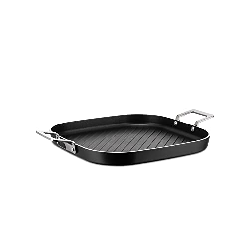Alessi Pots&Pans Bistecchiera al, Alluminio con Rivestimento Antiaderente, Inossidabile 18/10, Fondo in Acciaio Magnetico Adatto Anche alla Cottura a Induzione, Nero, Taglia Unica