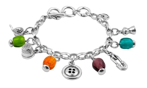 Ciclon1998 - pulseras cadena con charm de motivos de costura - bañado en plata de ley - cadena eslabon ovalado - joya artesanal - ideal para regalo - coleccion Jobs - 172150