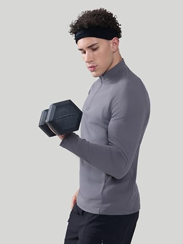 Image of TECHNOSPORT Men's Solid Full Sleeve T-Shirt ELASTOPLUS Quick Dry Slim Fit Mock Neck Sports Tee for Training Layering Casual Wear UPF50+ Anti Odour