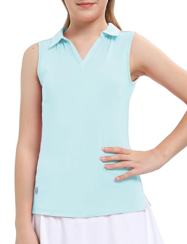 Image of FitsT4 Sports Girl's Sleeveless Polo Shirts UPF 50+ Lightweight Quick Dry Tank Tops for Golf Tennis Equestrian Workouts