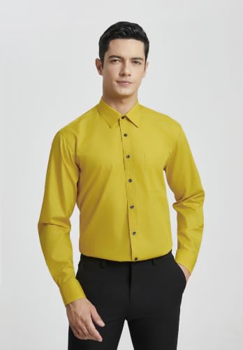 Image of HISDERN Mens Dress Shirts Long Sleeve Button Down Casual Shirts for Men Inner Contrast Formal Business Tuxedo Wedding Shirt