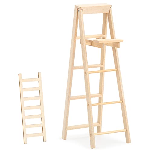 Puppenhaus Zubehör Weihnachten, Miniatur Wichtel Zubehör Zubehör Puppenhaus Holz 1/12 Miniatur Leiter Zubehör Wichtel Werkzeug Cover