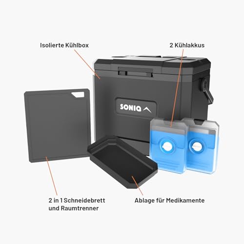 Kühlbox Set 16 Liter ohne Strom mit 2 Kühlakkus und Schneidebrett - Passive Kühlbox mit bis zu 72 Stunden kälte - Perfekt geeignet für Boot, Angeln, Auto, Wohnmobil, Van, Picknick oder Festivals